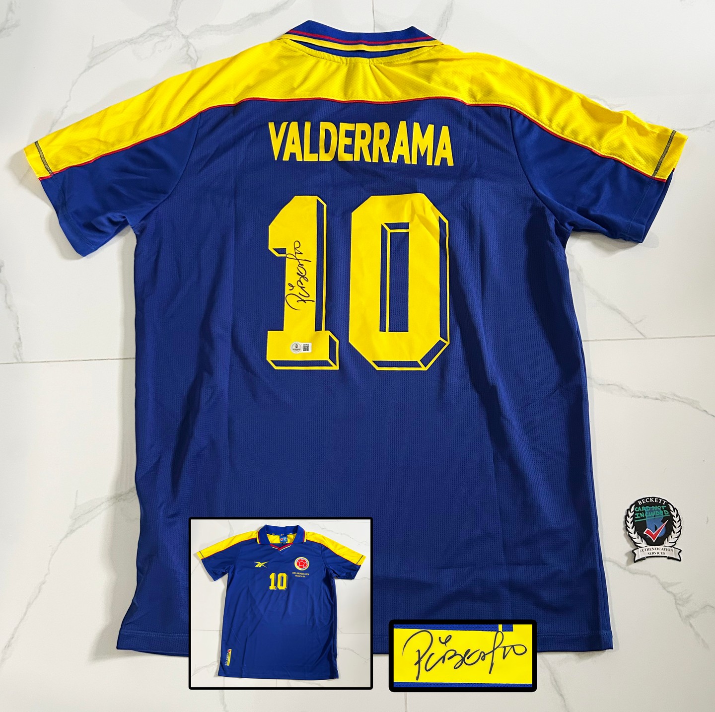 Carlos Pibe Valderrama Signed Jersey Colombia Beckett BAS 1