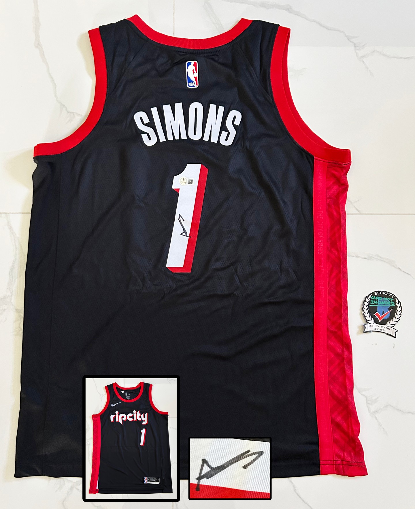 Anfernee Simons Signed Jersey Portland Trail Blazers Beckett BAS 1