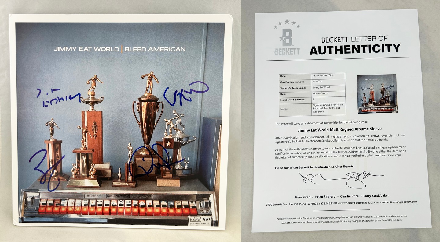 Jimmy Eat World Signed Vinyl LP Album Jim Adkins Zach Lind Linton Burch Beckett BAS