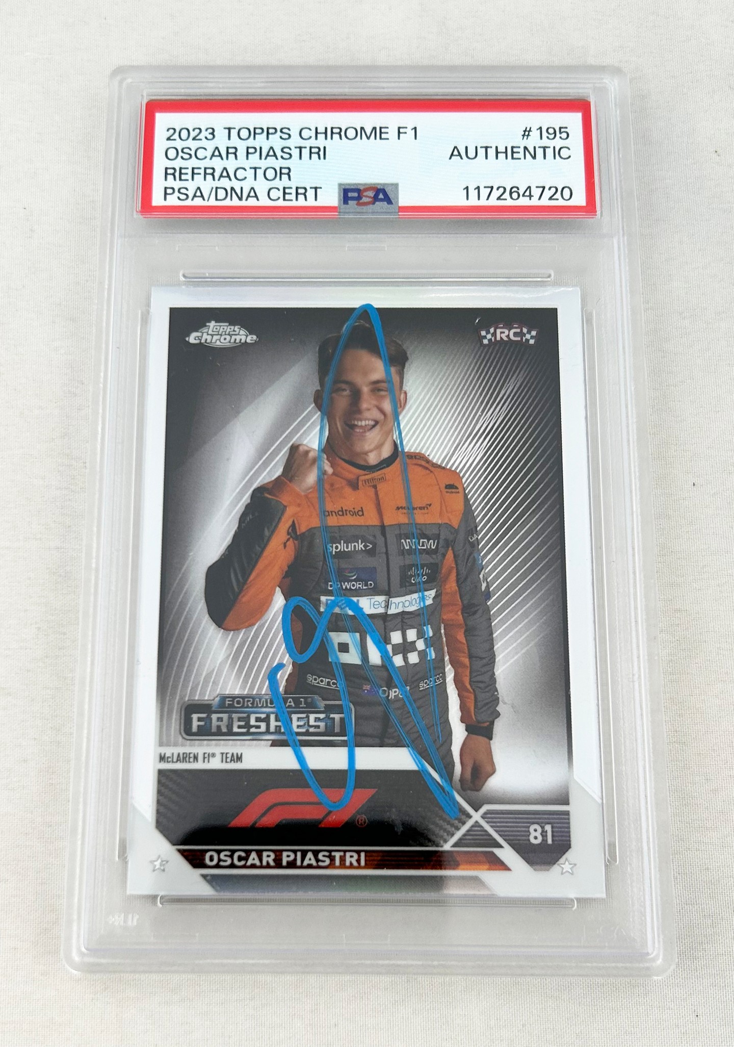 Oscar Piastri Signed Rookie Card 2023 Topps Chrome Refractor #195 PSA/DNA