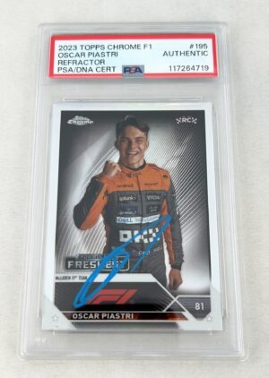 Oscar Piastri Signed Rookie Card 2023 Topps Chrome Refractor #195 PSA/DNA 1