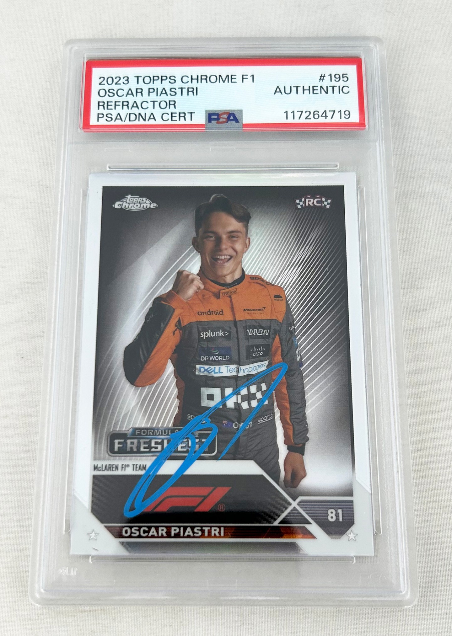 Oscar Piastri Signed Rookie Card 2023 Topps Chrome Refractor #195 PSA/DNA 1