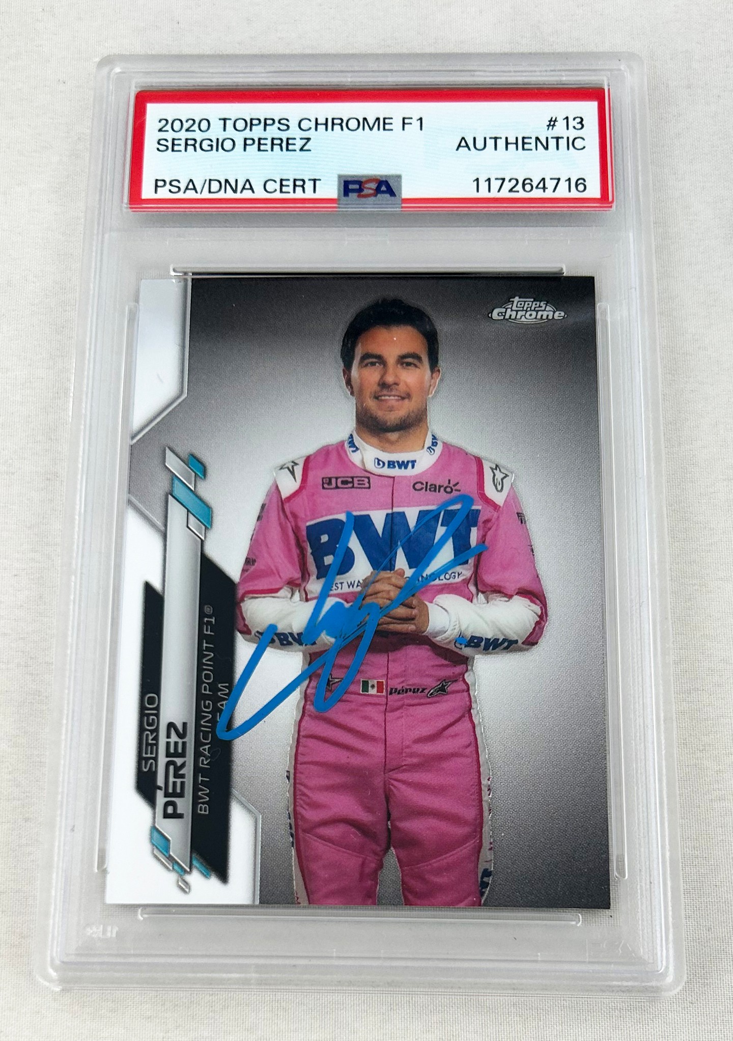Sergio Perez Signed Rookie Card 2020 Topps Chrome #13 Checo PSA/DNA