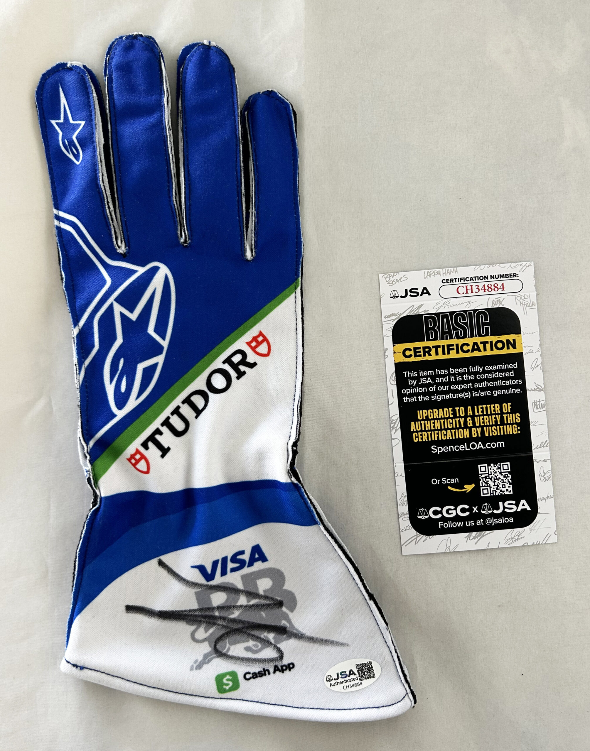 Isack Hadjar Signed Racing Glove Visa Cash App Racing Bulls F1 JSA 2