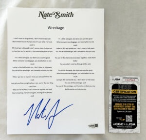 Nate Smith Signed Lyric Sheet Wreckage JSA