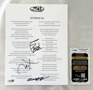 311 Band Signed Lyric Sheet All Mixed Up P-Nut Sexton Mahoney JSA