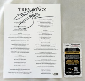 Trey Songz Signed Lyric Sheet Na Na JSA