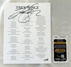 Trey Songz Signed Lyric Sheet Bottoms Up JSA