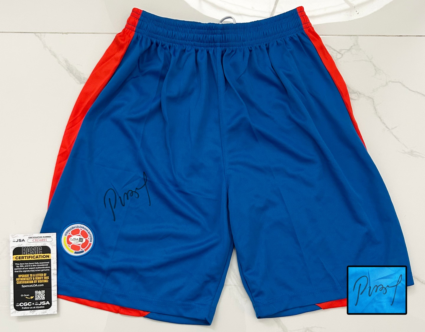 Carlos Pibe Valderrama Signed Shorts Colombia World Cup JSA 1