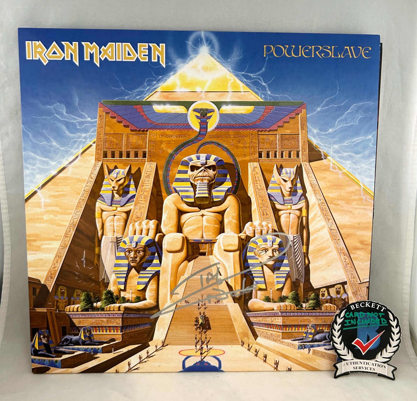 Nicko McBrain Signed Vinyl LP Album Iron Maiden Powerslave Beckett BAS