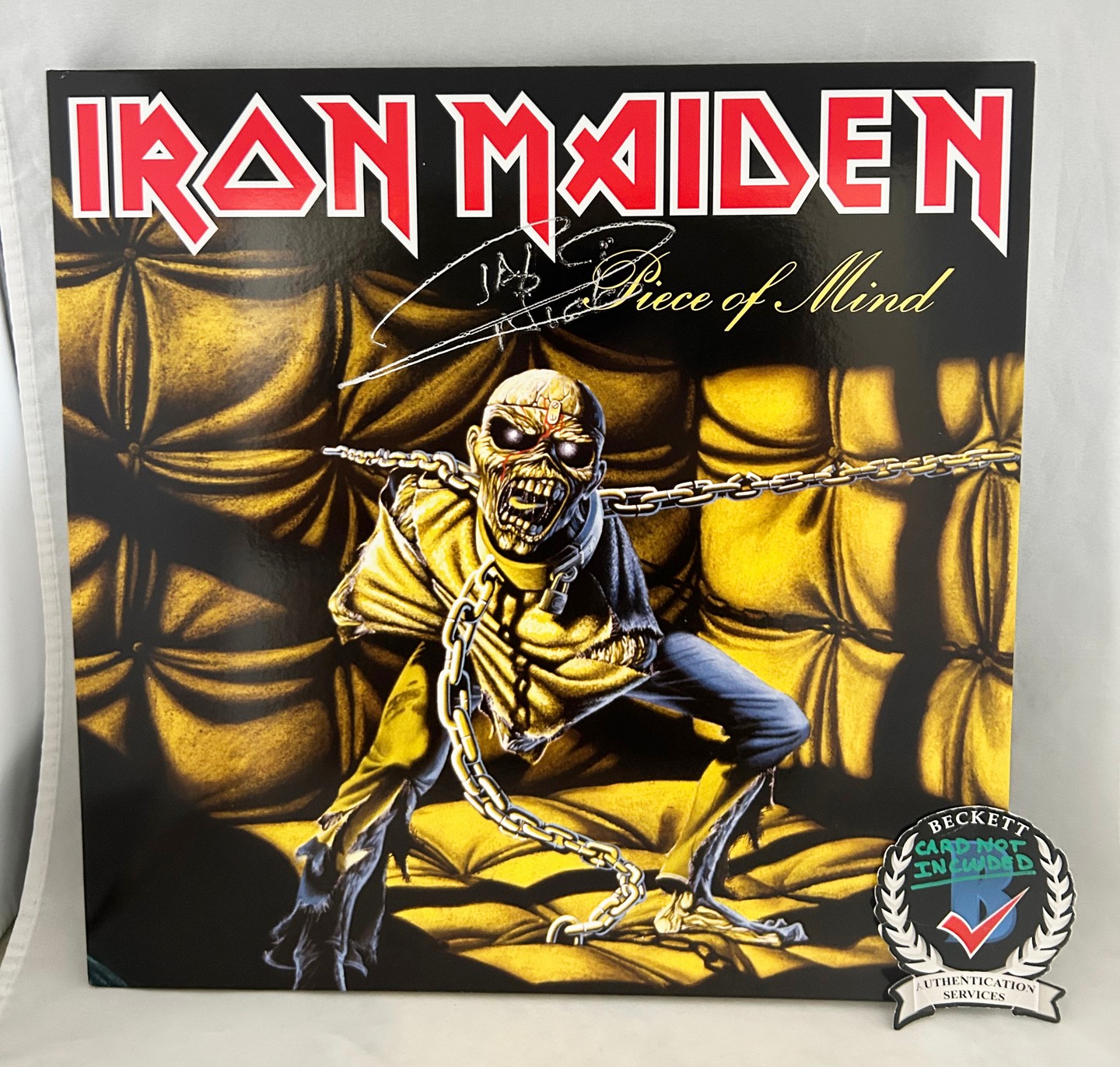 Nicko McBrain Signed Vinyl LP Album Iron Maiden Piece Of Mind Beckett BAS