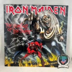 Nicko McBrain Signed Vinyl LP Album Iron Maiden The Number Of The Beast Beckett BAS