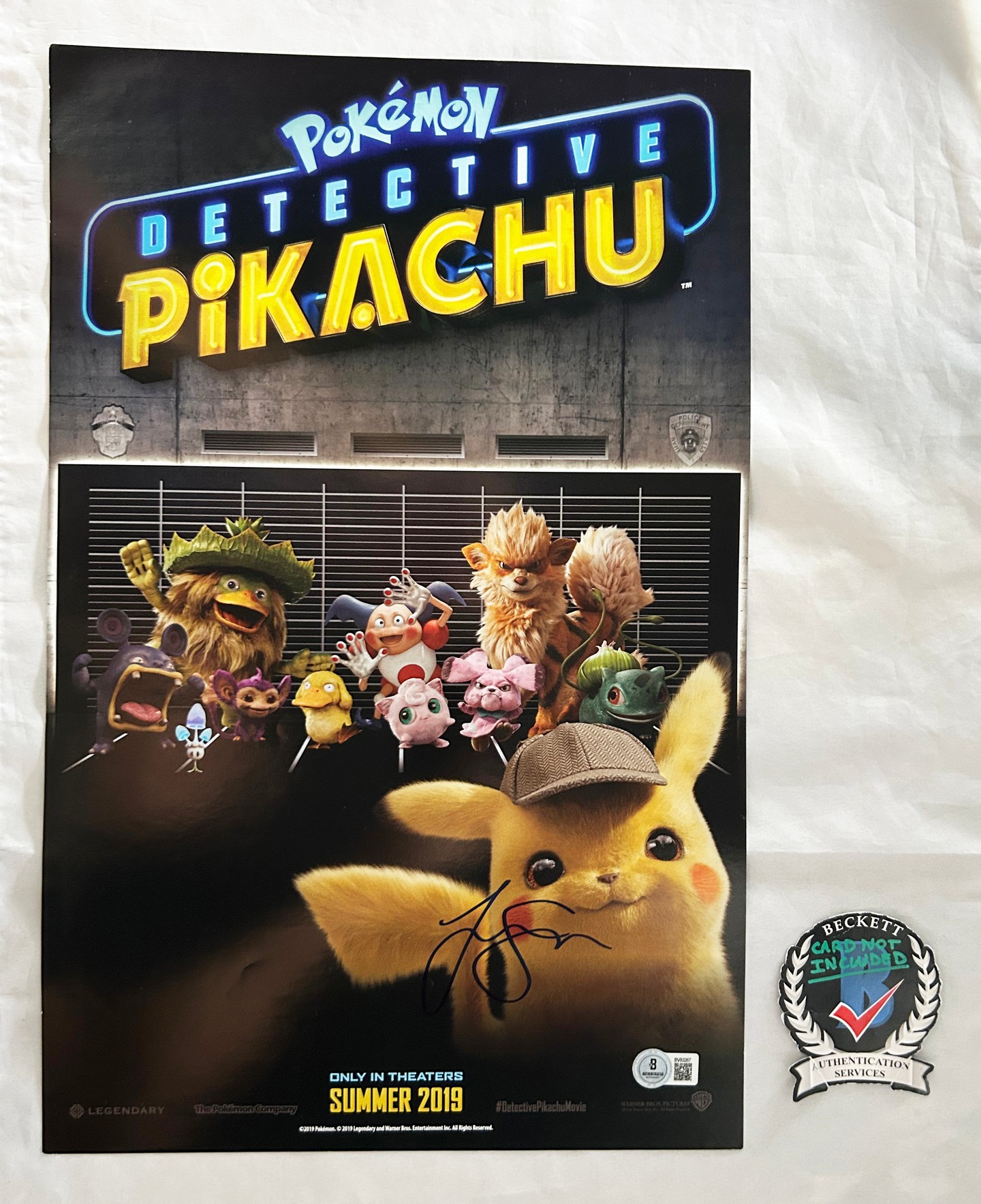 Justice Smith Signed 11x17 Poster Pokemon Detective Pikachu Beckett BAS