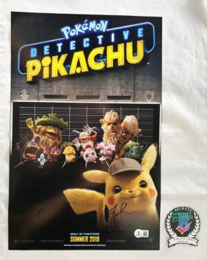 Justice Smith Signed 11x17 Poster Pokemon Detective Pikachu Beckett BAS 1