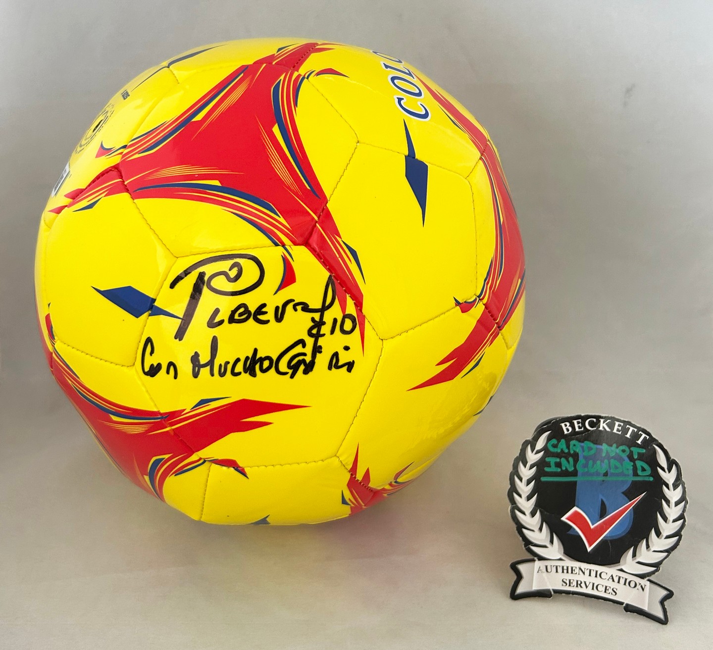 Carlos Pibe Valderrama Signed Soccer Ball Colombia Beckett BAS 1