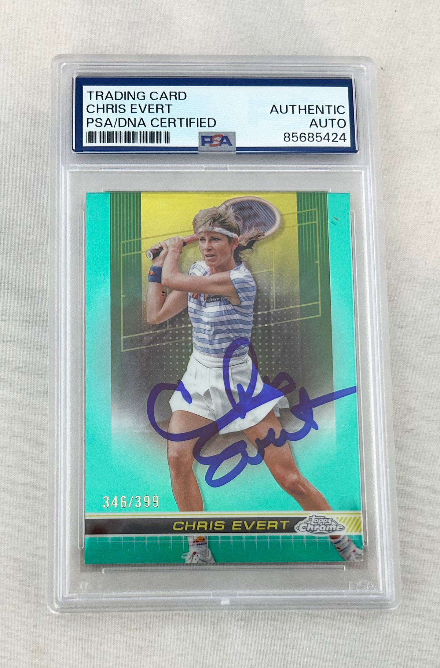 Chris Evert Signed Card 2024 Topps Chrome Aqua Refractor #330/399 PSA/DNA 2