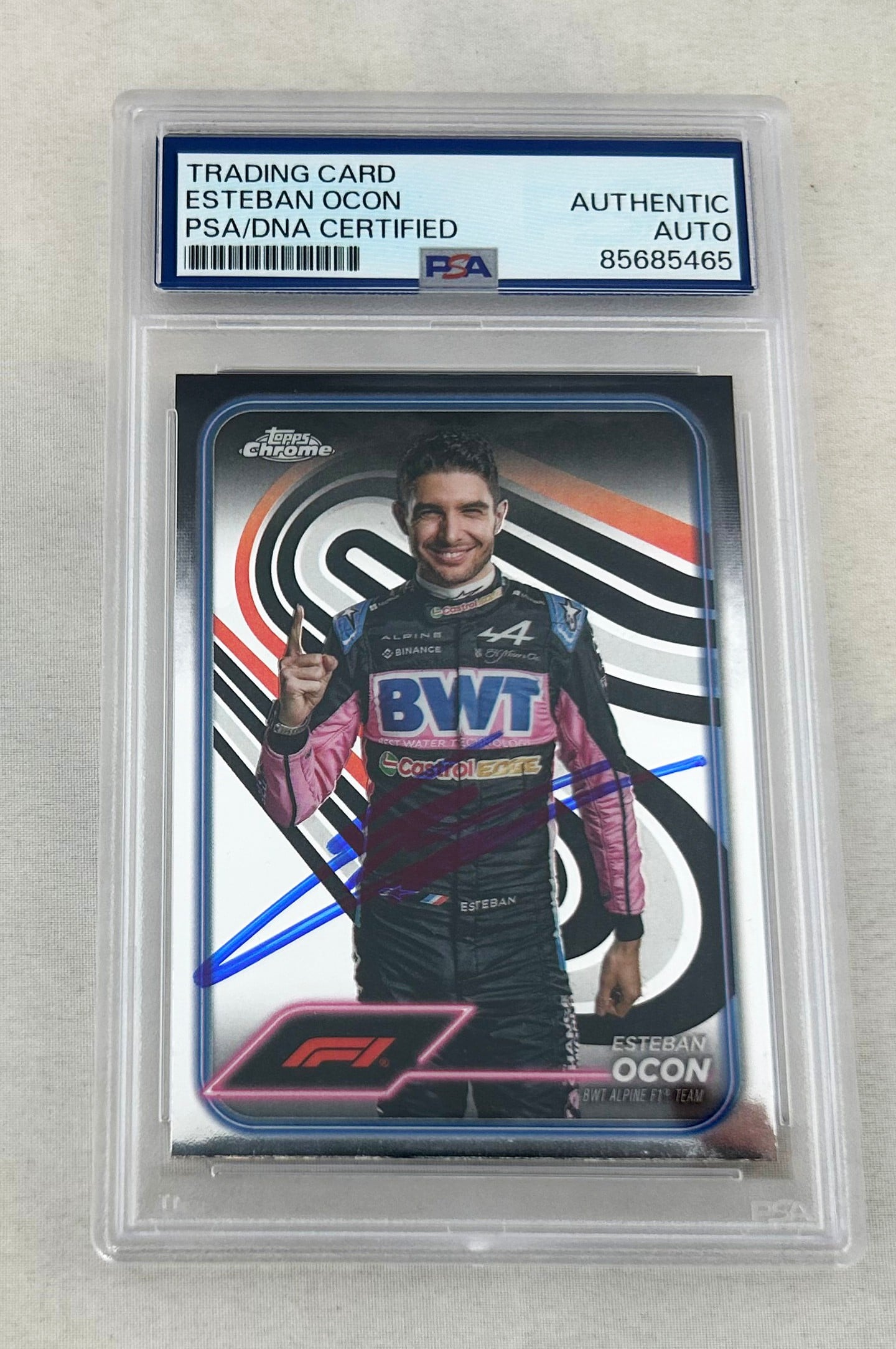 Esteban Ocon Signed Card 2024 Topps Chrome #9 F1 PSA/DNA