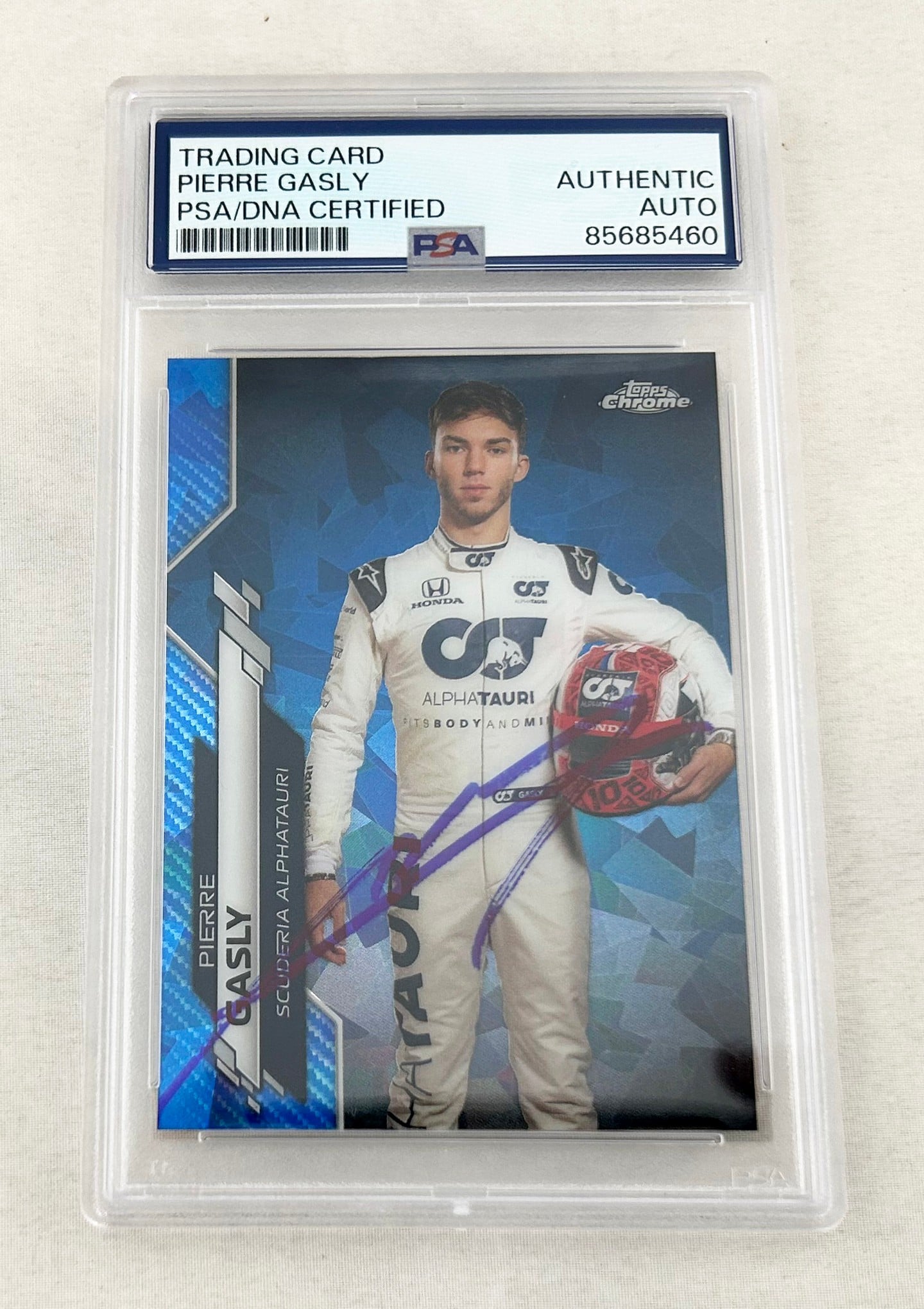 Pierre Gasly Signed Rookie Card 2020 Topps Chrome Sapphire #11 F1 PSA/DNA