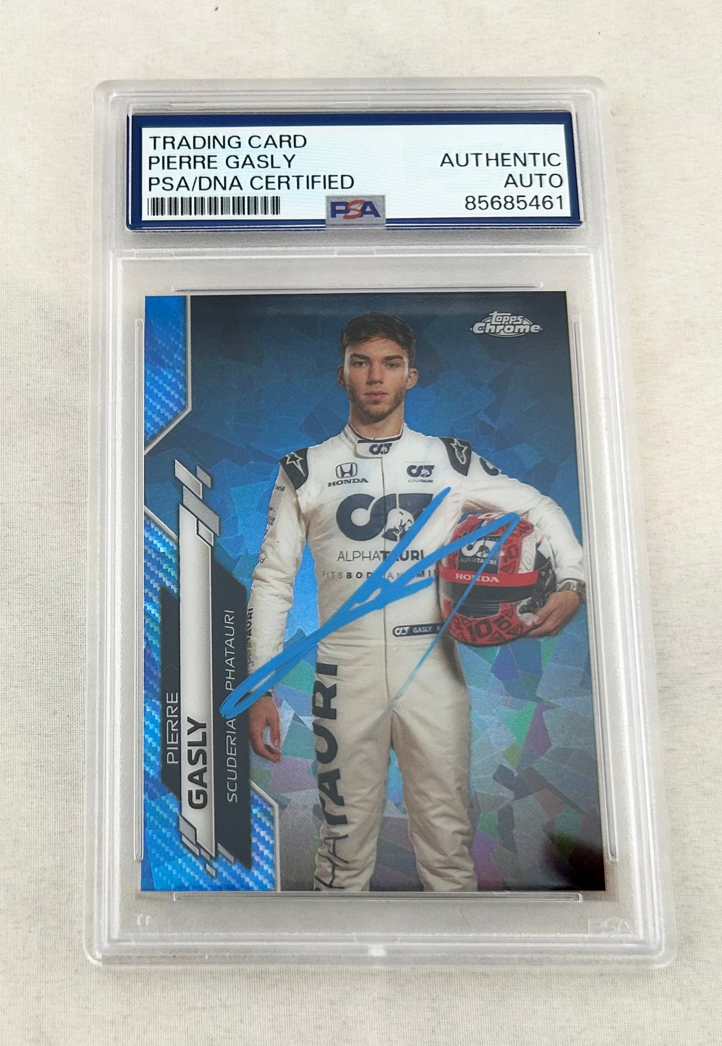 Pierre Gasly Signed Rookie Card 2020 Topps Chrome Sapphire #11 F1 PSA/DNA 1