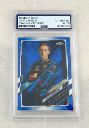 Liam Lawson Signed Rookie Card 2021 Topps Chrome Sapphire #68 F2 PSA/DNA