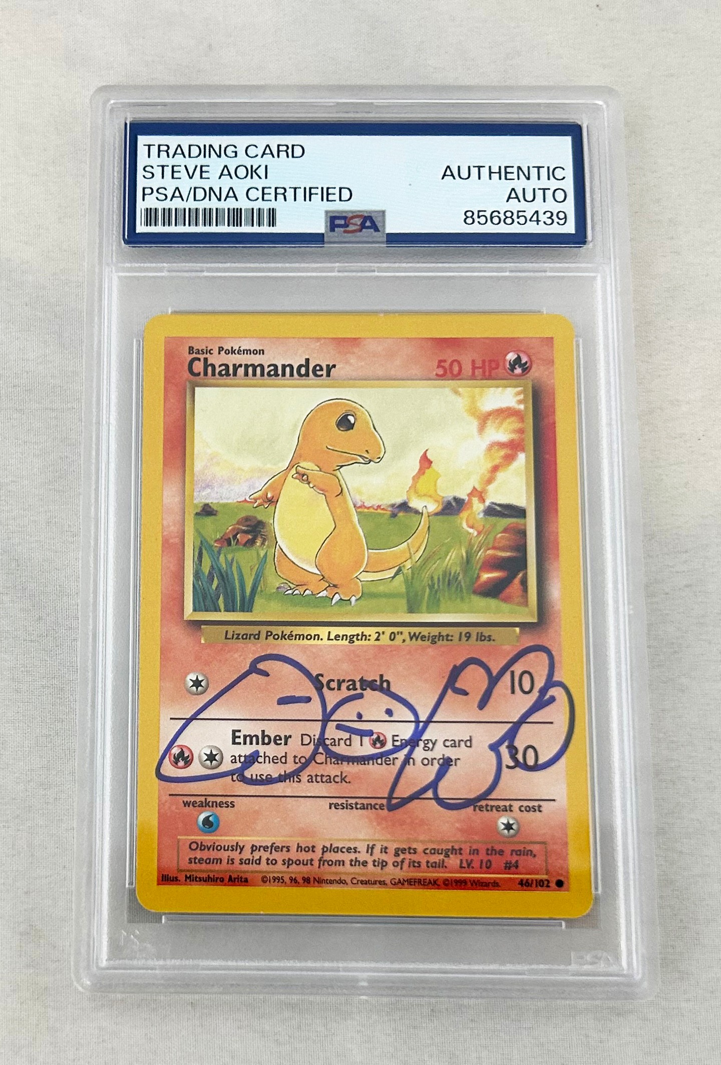 Steve Aoki Signed Pokemon Card Charmander 46/102 1995 PSA/DNA