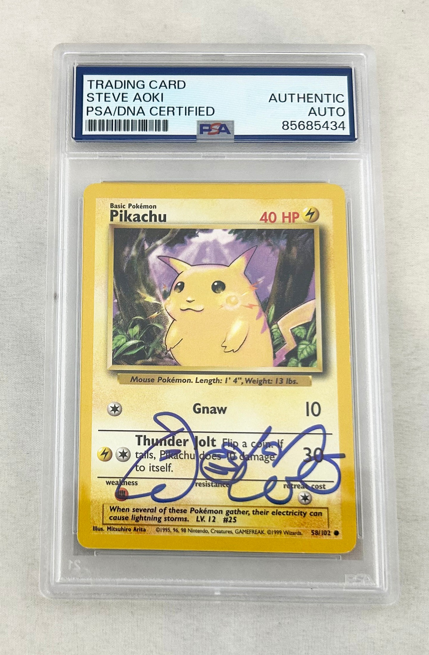 Steve Aoki Signed Card 1995 Pokemon Pikachu 58/102 PSA/DNA 1