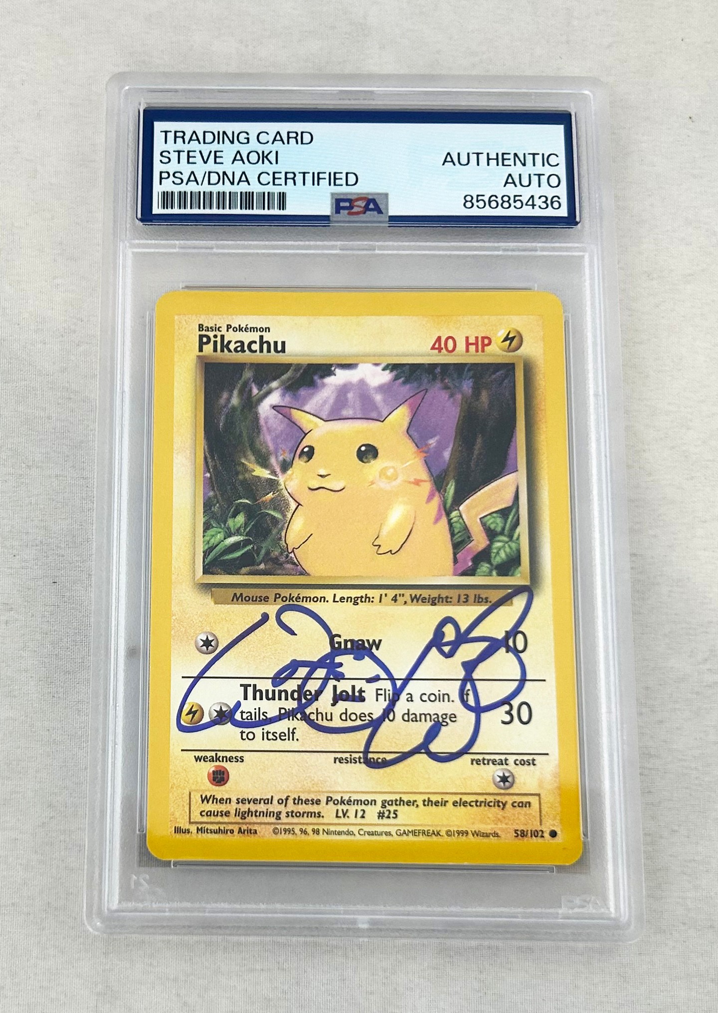 Steve Aoki Signed Card 1995 Pokemon Pikachu 58/102 PSA/DNA 3