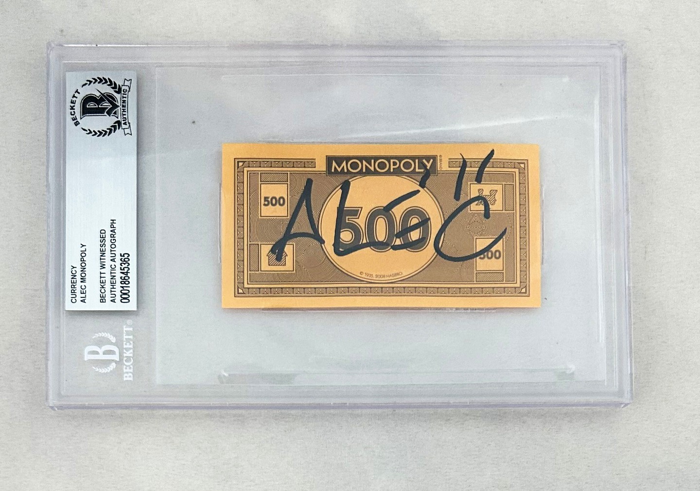 Alec Monopoly Signed Monopoly Money $500 Currency Beckett BAS