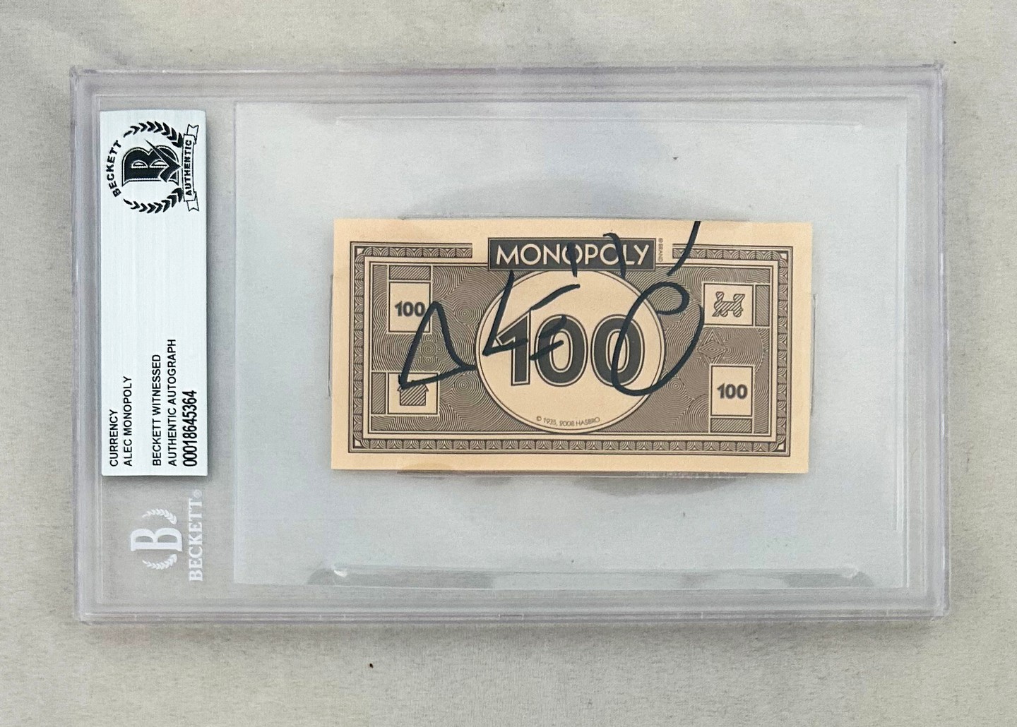Alec Monopoly Signed Monopoly Money $100 Currency Beckett BAS