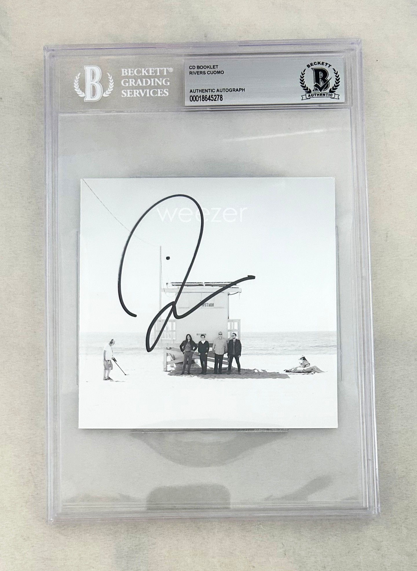 Rivers Cuomo Signed CD Cover Weezer White Album Beckett BAS