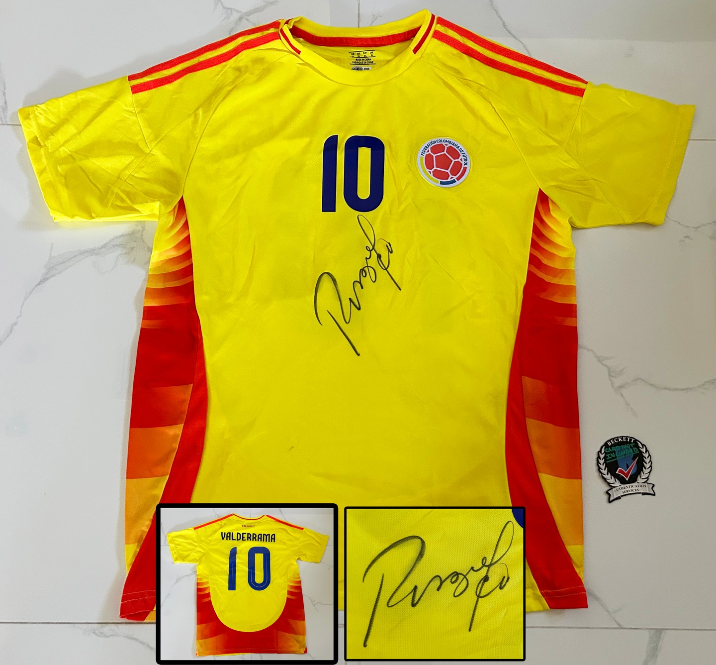 Carlos Pibe Valderrama Signed Jersey Colombia Beckett BAS