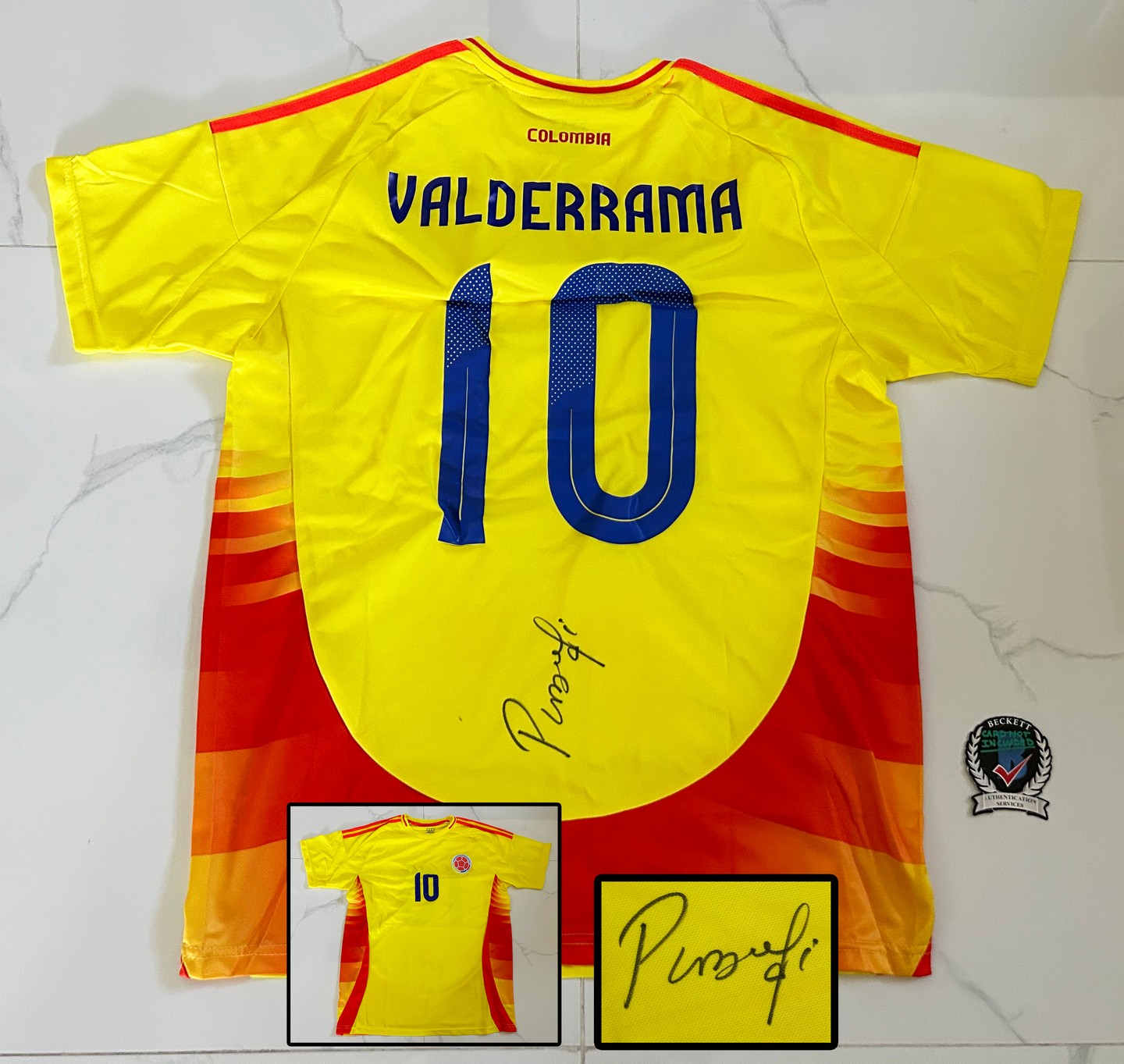 Carlos Pibe Valderrama Signed Jersey Colombia Beckett BAS 2