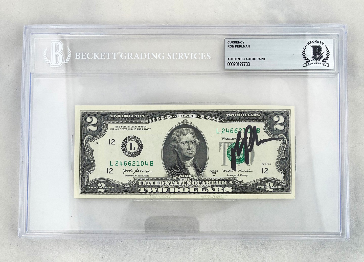 Ron Perlman Signed $2 Bill US Currency Beckett BAS