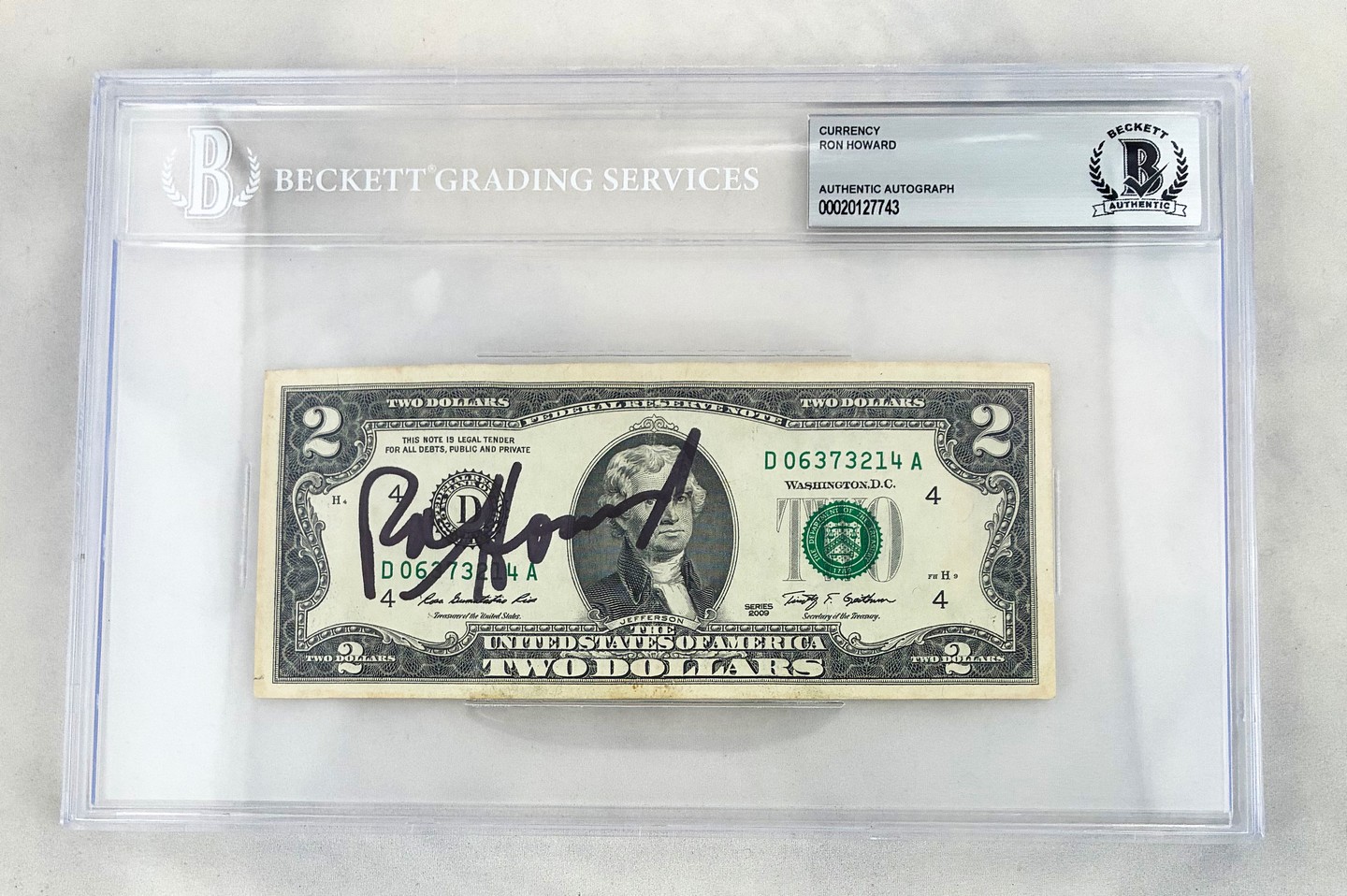 Ron Howard Signed $2 Bill US Currency Beckett BAS