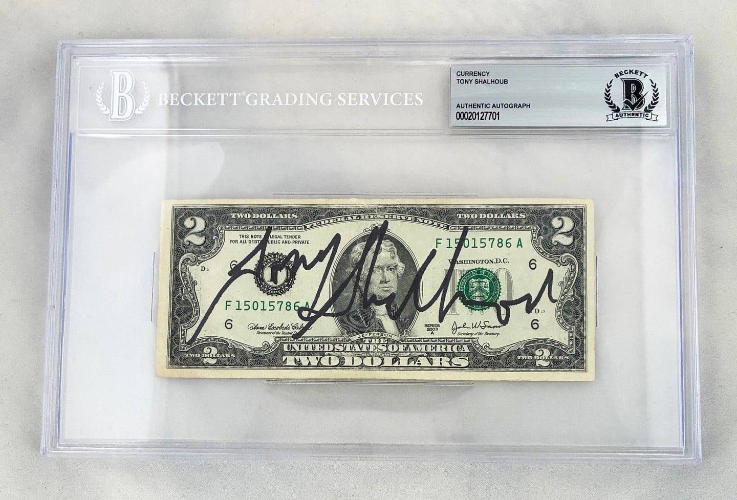 Tony Shalhoub Signed $2 Bill US Currency Beckett BAS