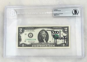 Todd McFarlane Signed $2 Bill US Currency Beckett BAS