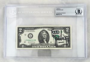 Todd McFarlane Signed $2 Bill US Currency Beckett BAS 1