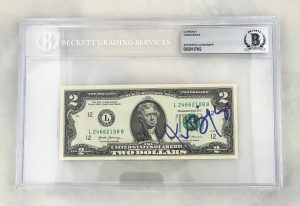 Jason Biggs Signed $2 Bill US Currency Beckett BAS