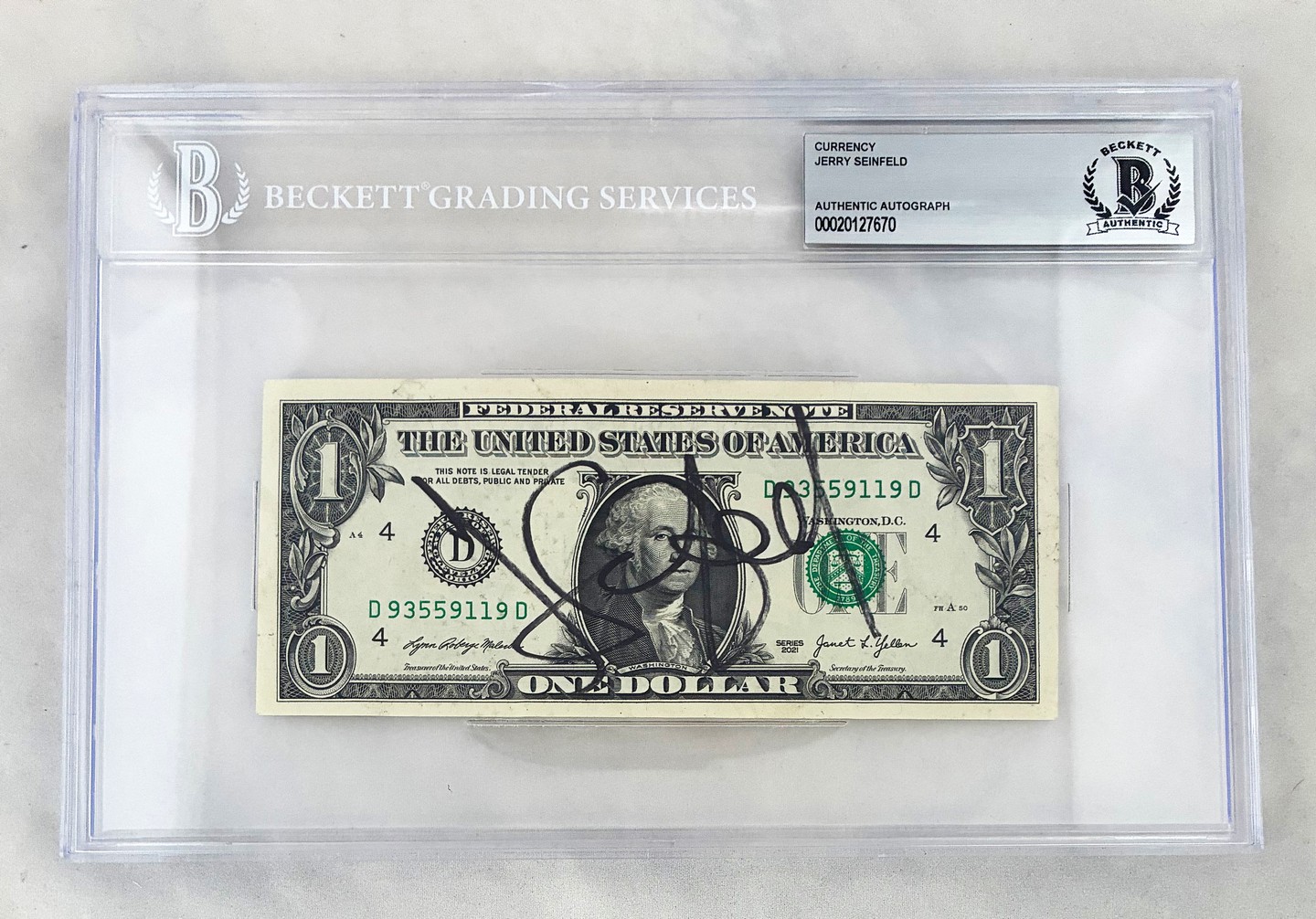 Jerry Seinfeld Signed $1 Bill US Currency Beckett BAS