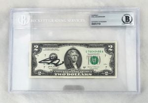 Stellan Skarsgard Signed $2 Bill US Currency Beckett BAS 1