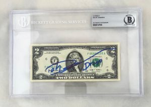 Dolph Lundgren Signed $2 Bill US Currency Beckett BAS 1