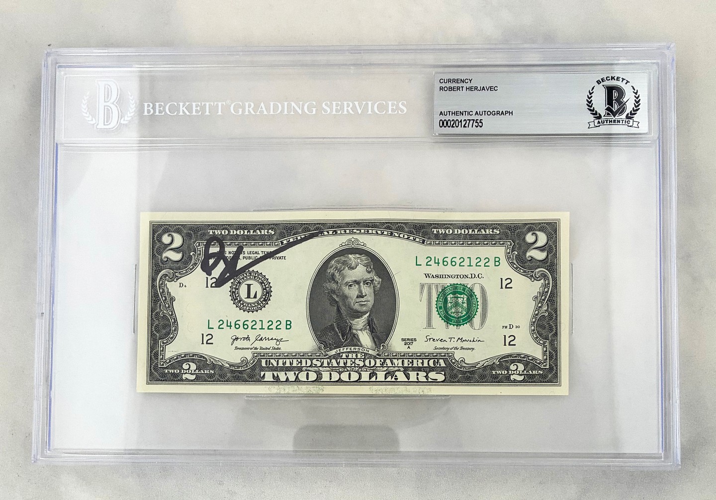 Robert Herjavec Signed $2 Bill US Currency Shark Tank Billionaire Beckett BAS