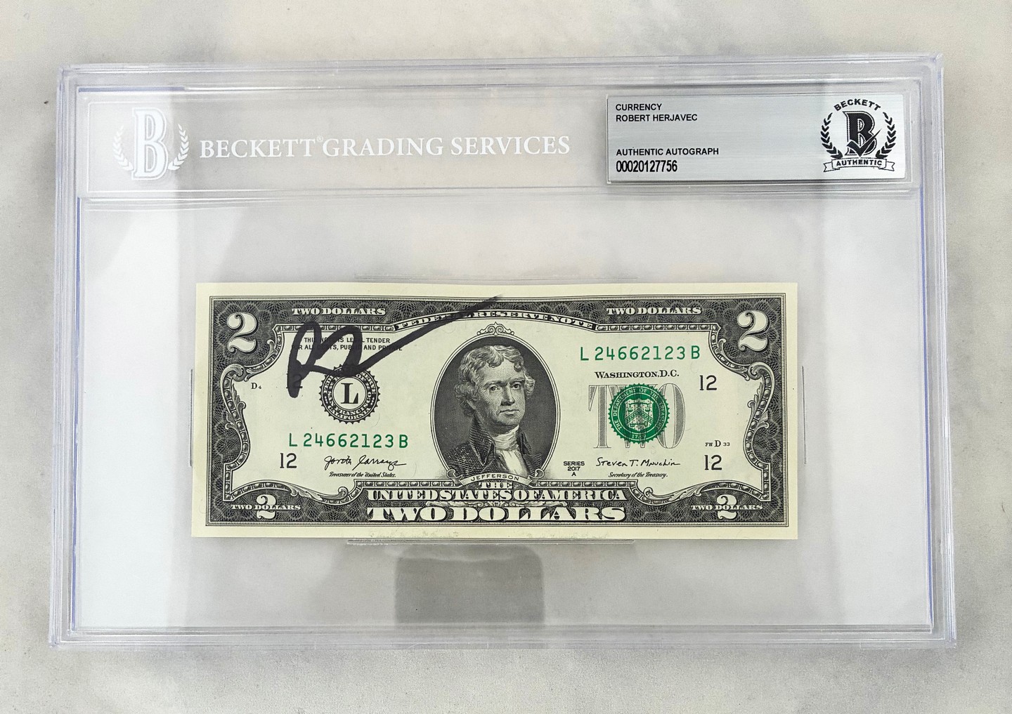 Robert Herjavec Signed $2 Bill US Currency Shark Tank Billionaire Beckett BAS 1