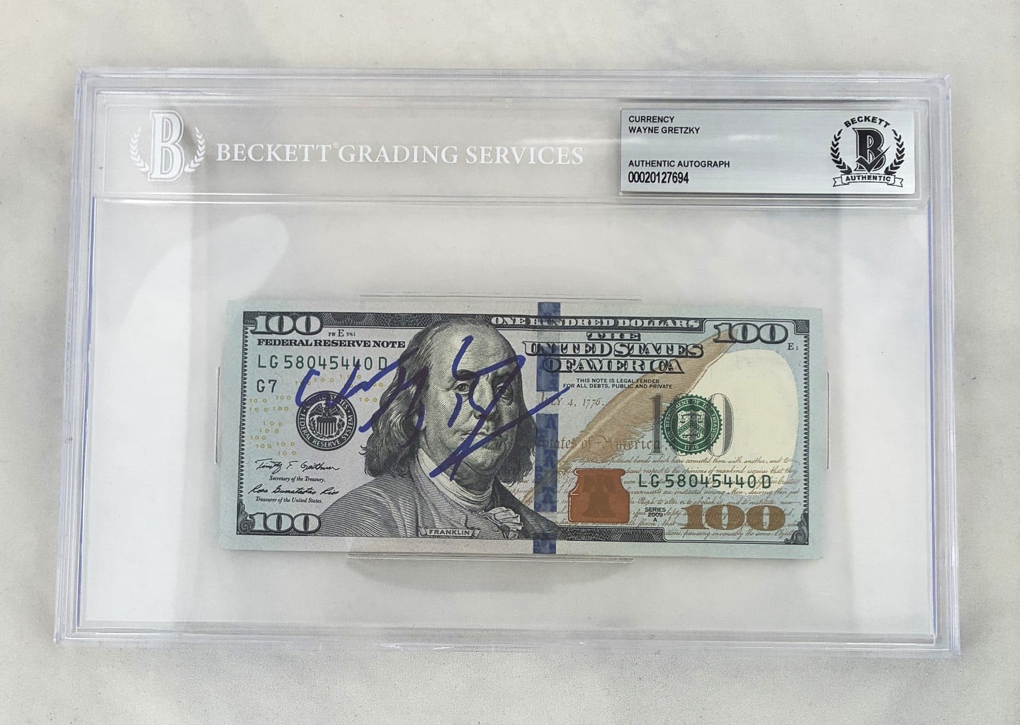 Wayne Gretzky Signed $100 Bill US Currency Edmonton Oilers Beckett BAS