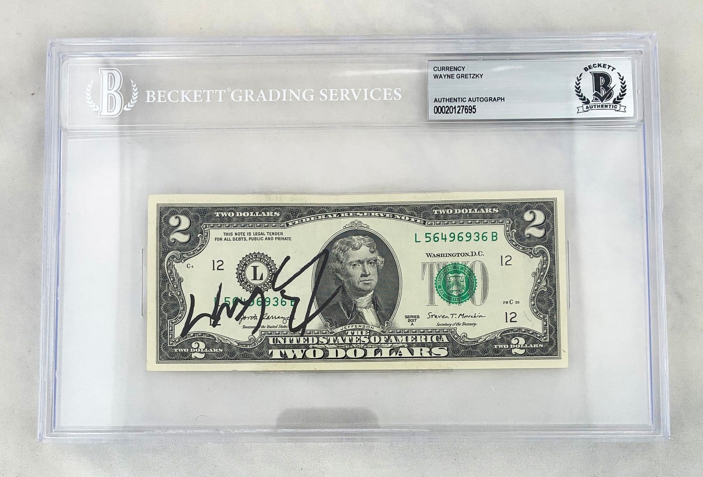Wayne Gretzky Signed $2 Bill US Currency Edmonton Oilers Beckett BAS