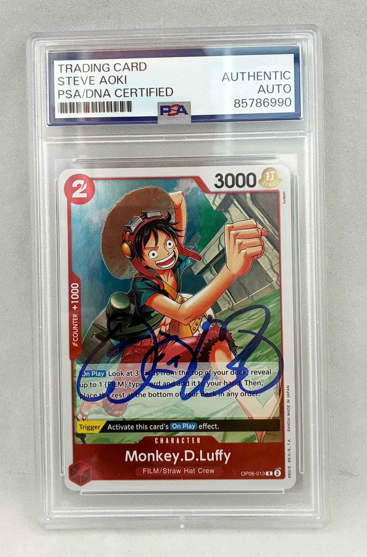 Steve Aoki Signed Card One Piece Monkey D Luffy Red PSA/DNA