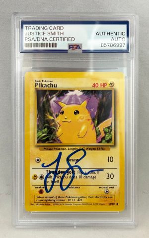 Justice Smith Signed Card Pokemon Pikachu PSA/DNA 1