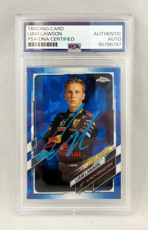 Liam Lawson Signed Rookie Card 2021 Topps Chrome Sapphire #68 F2 PSA/DNA