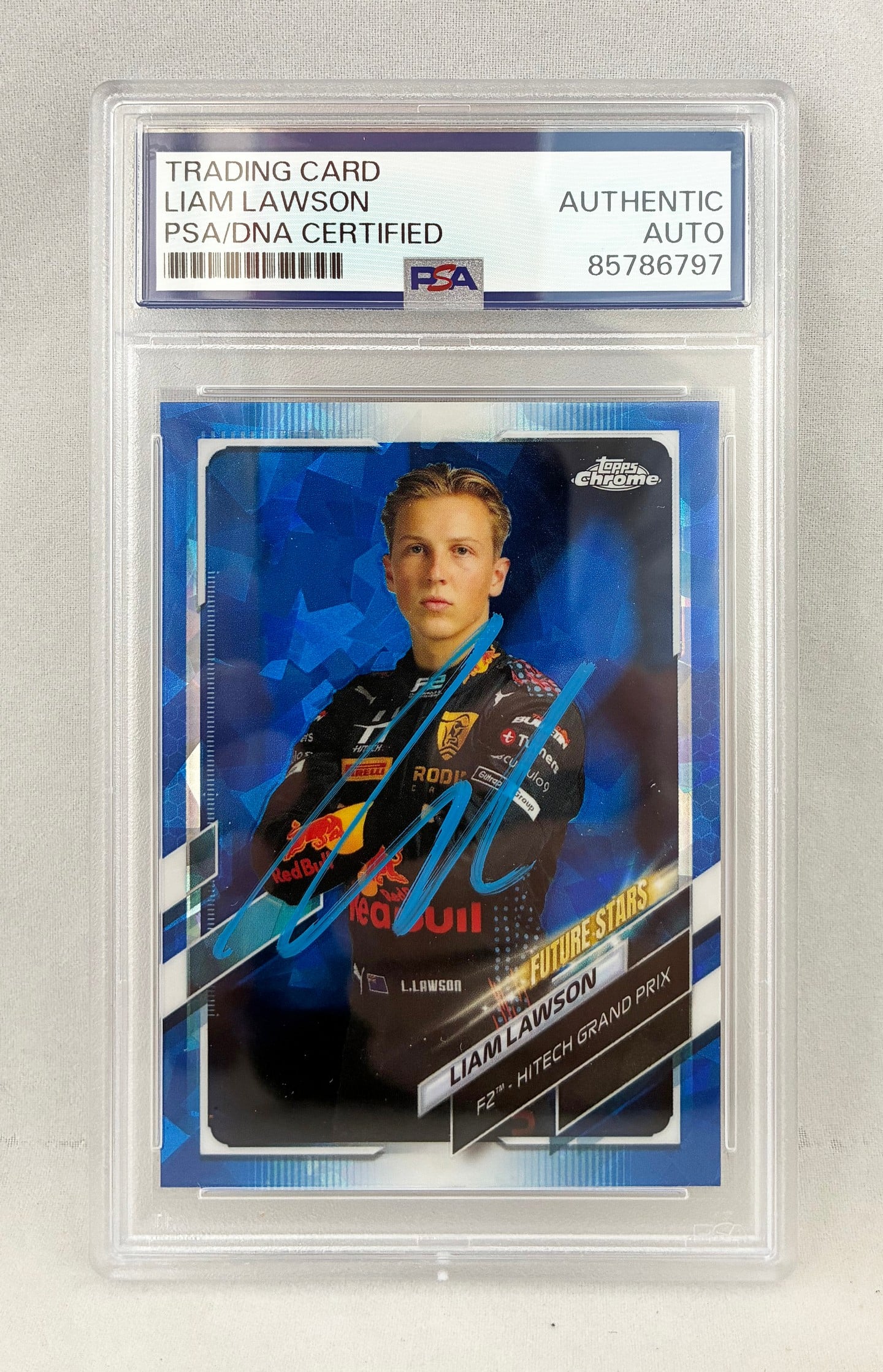 Liam Lawson Signed Rookie Card 2021 Topps Chrome Sapphire #68 F2 PSA/DNA