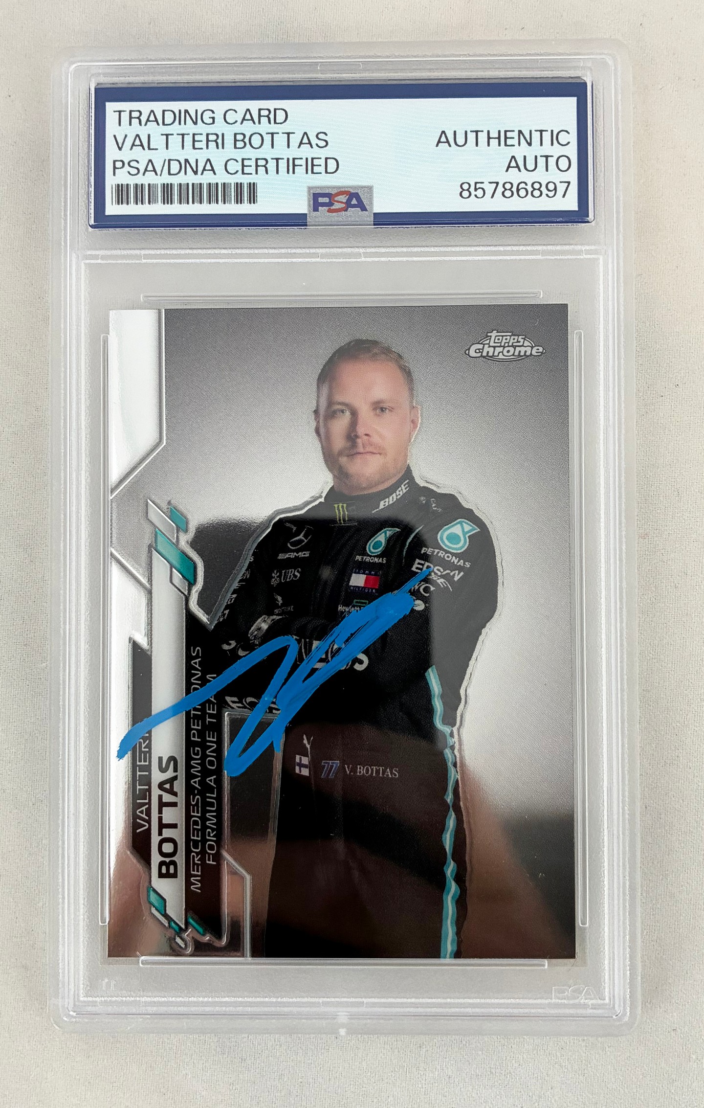 Valtteri Bottas Signed Rookie Card 2020 Topps Chrome F1 #2 PSA/DNA 1